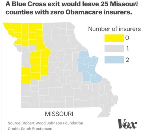 map of missouri counties effected by blue cross decision to leave insurance exchange